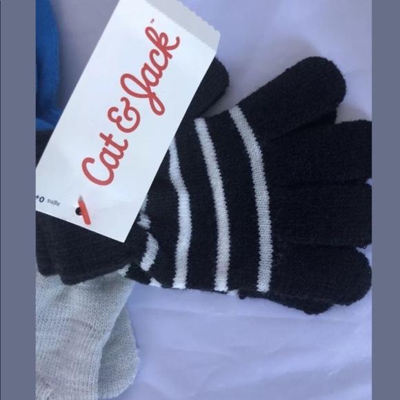 Cat & Jack OSFM toddler gloves blue grey stripped - Picture 2 of 4